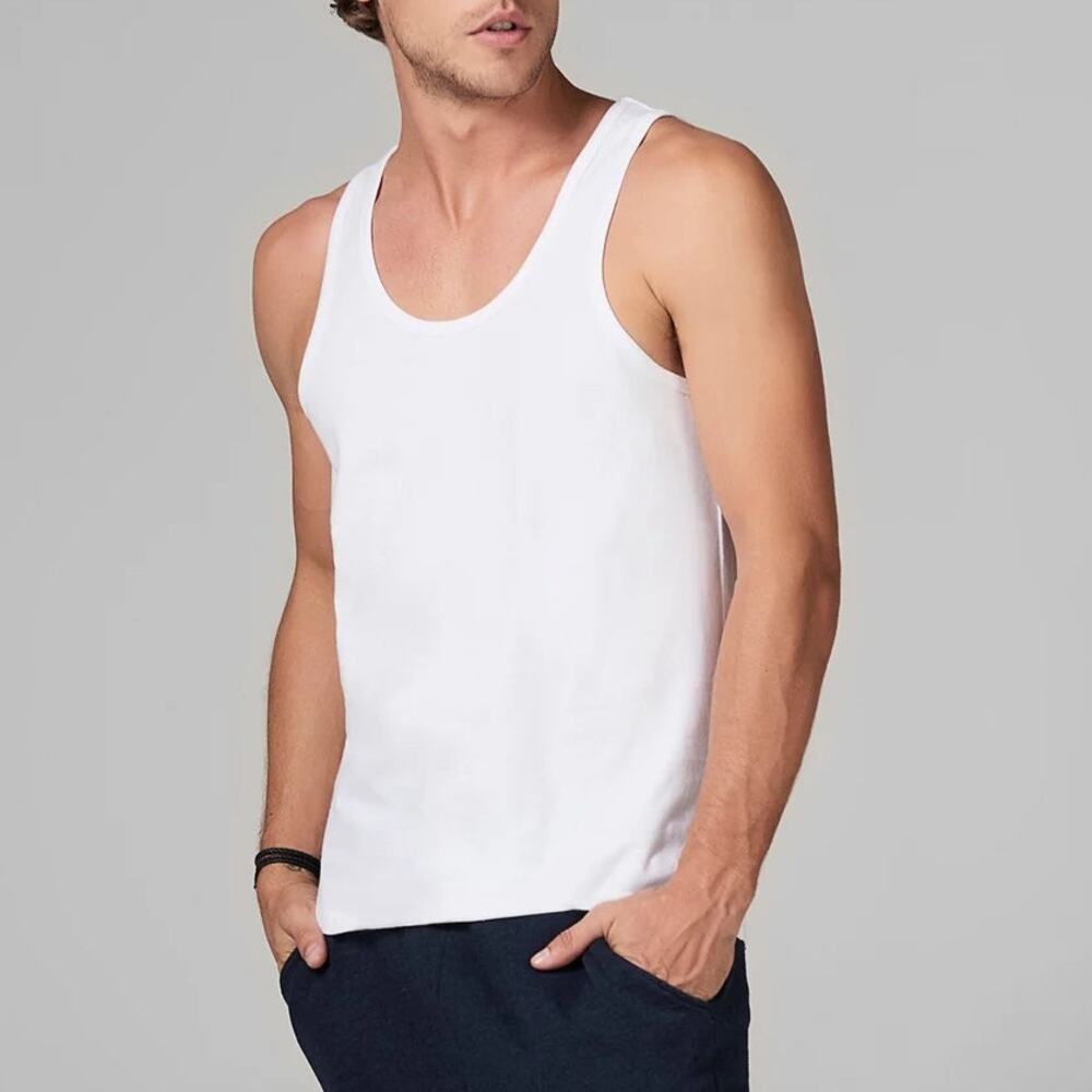 Mika Jaymes White 100% Cotton Scoop Neck Tank Top Men's Large
